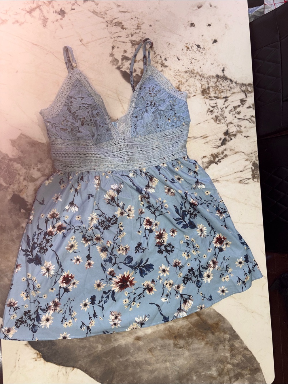 Light Blue Lace-Trim Cami Dress